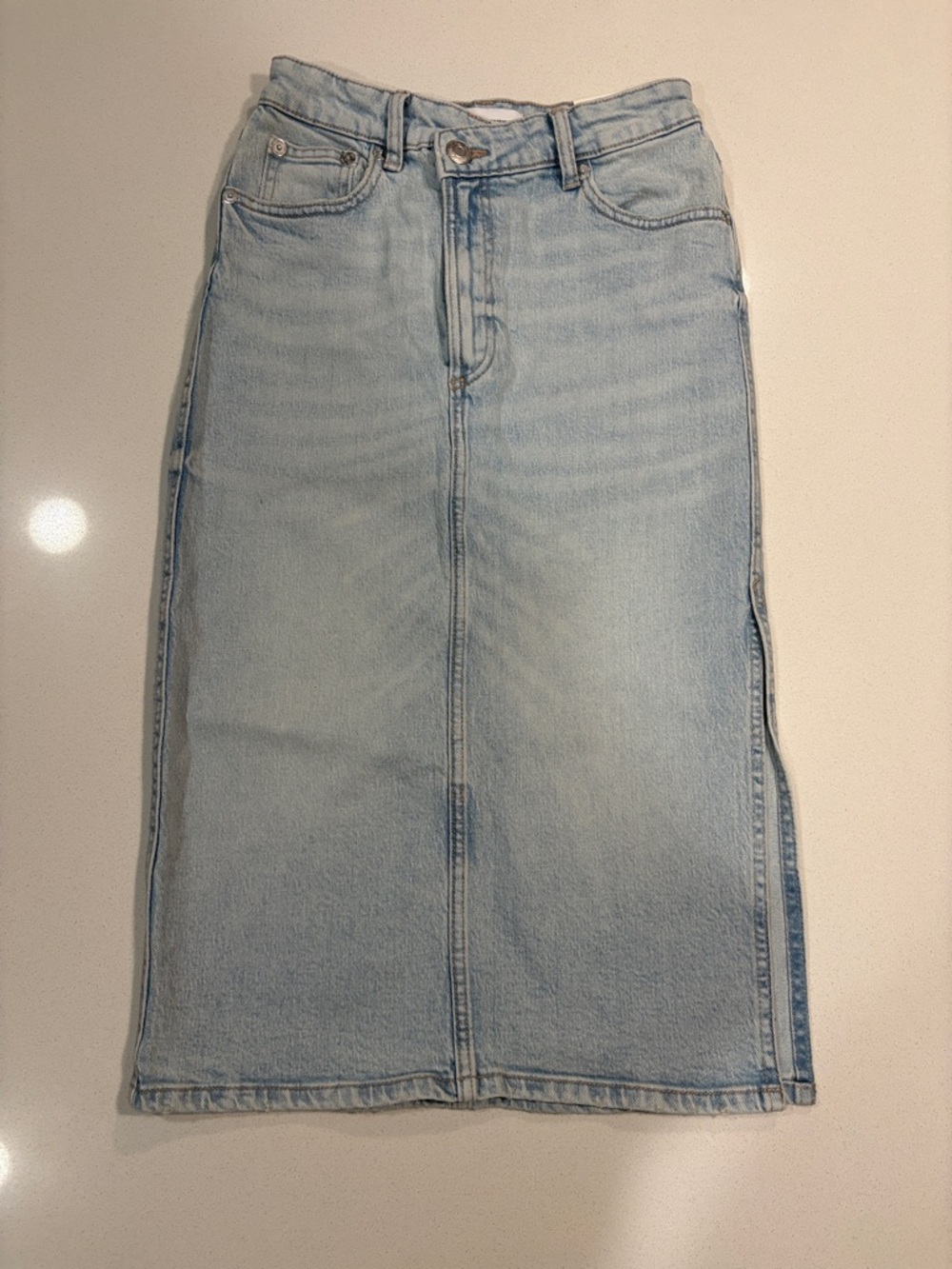 Zara Light Blue Denim Midi Pencil Skirt